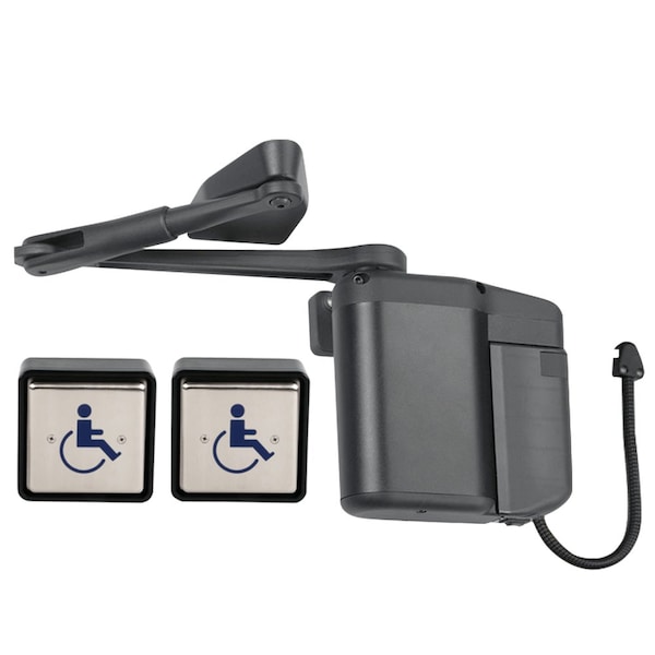 Kit includes ADAEZ PRO Door Operator, Pull Side Regular Arm, Black Textured Powder Coat
